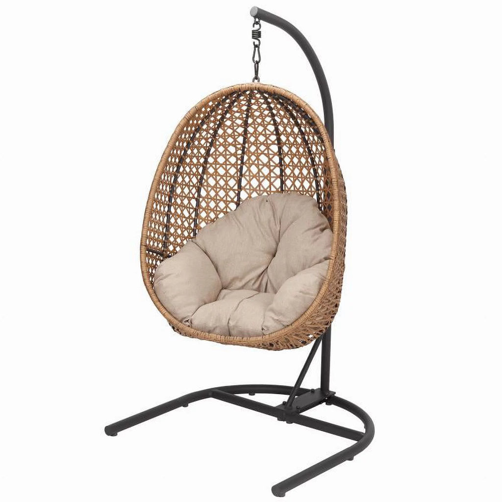 Grey Wicker Hanging Egg Chair with Stand O5951