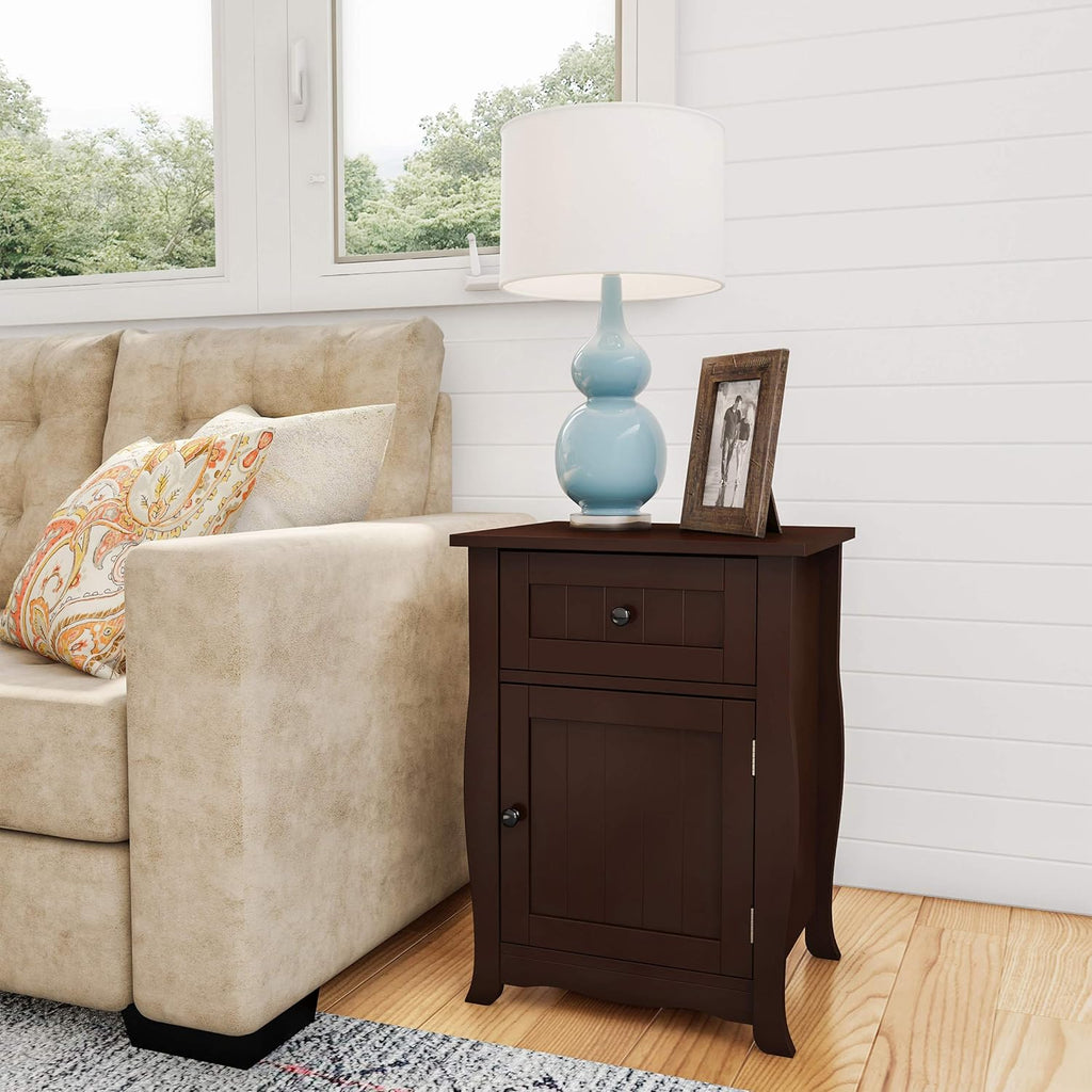 Dark Brown Accent Table with Storage Drawer and Cabinet V447