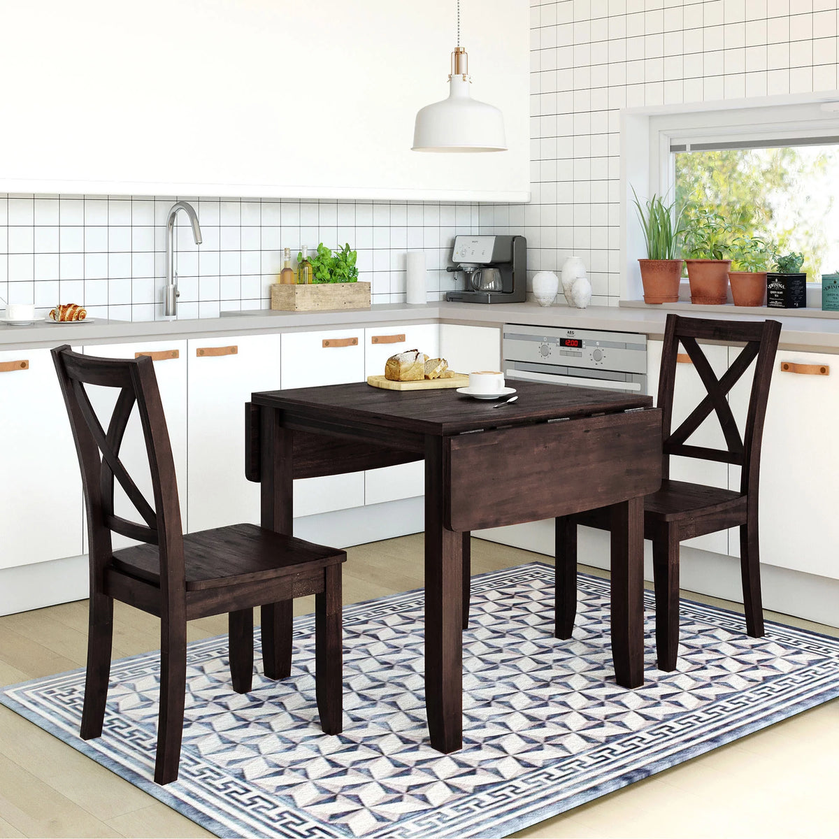 3-Piece Wood Drop Leaf Dining Table Set with 2 Chairs I66173