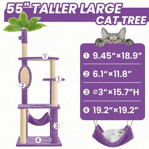 55 Inch Green Cat Tree Tower with Hammock and Scratching Post R667909
