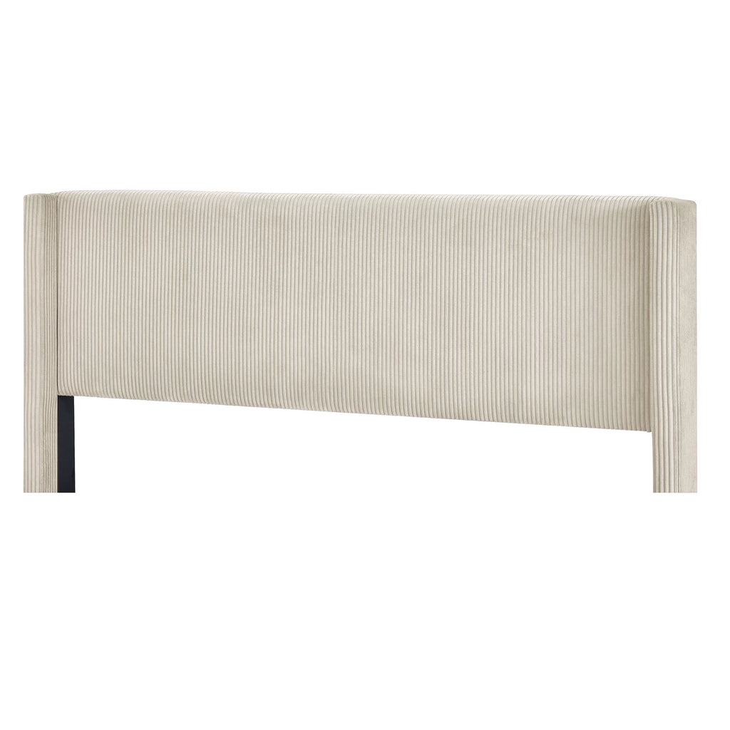 Beige Queen Corduroy Upholstered Platform Bed Frame with Headboard U1885