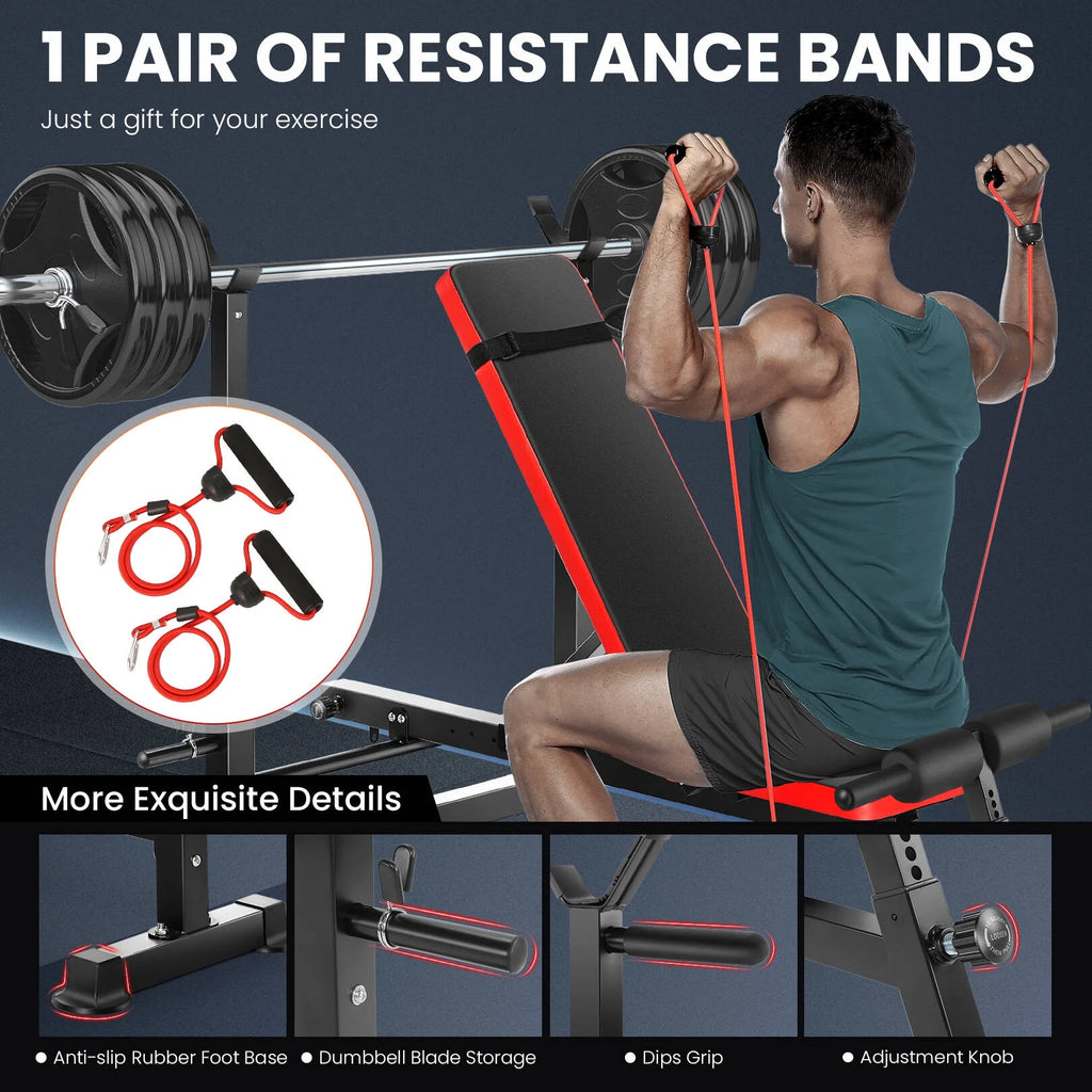 Adjustable Weight Bench Set with Barbell Rack S788161