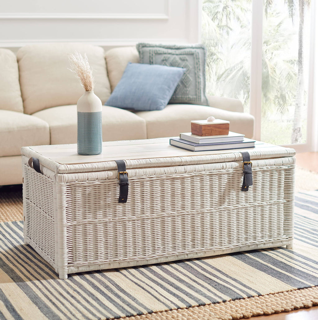 White/Brown Rattan Storage Trunk Q4619