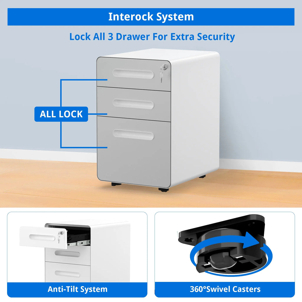 3 Drawer Lockable Metal File Cabinet E112966