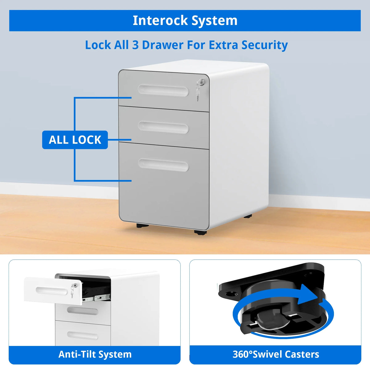 3 Drawer Lockable Metal File Cabinet E112966