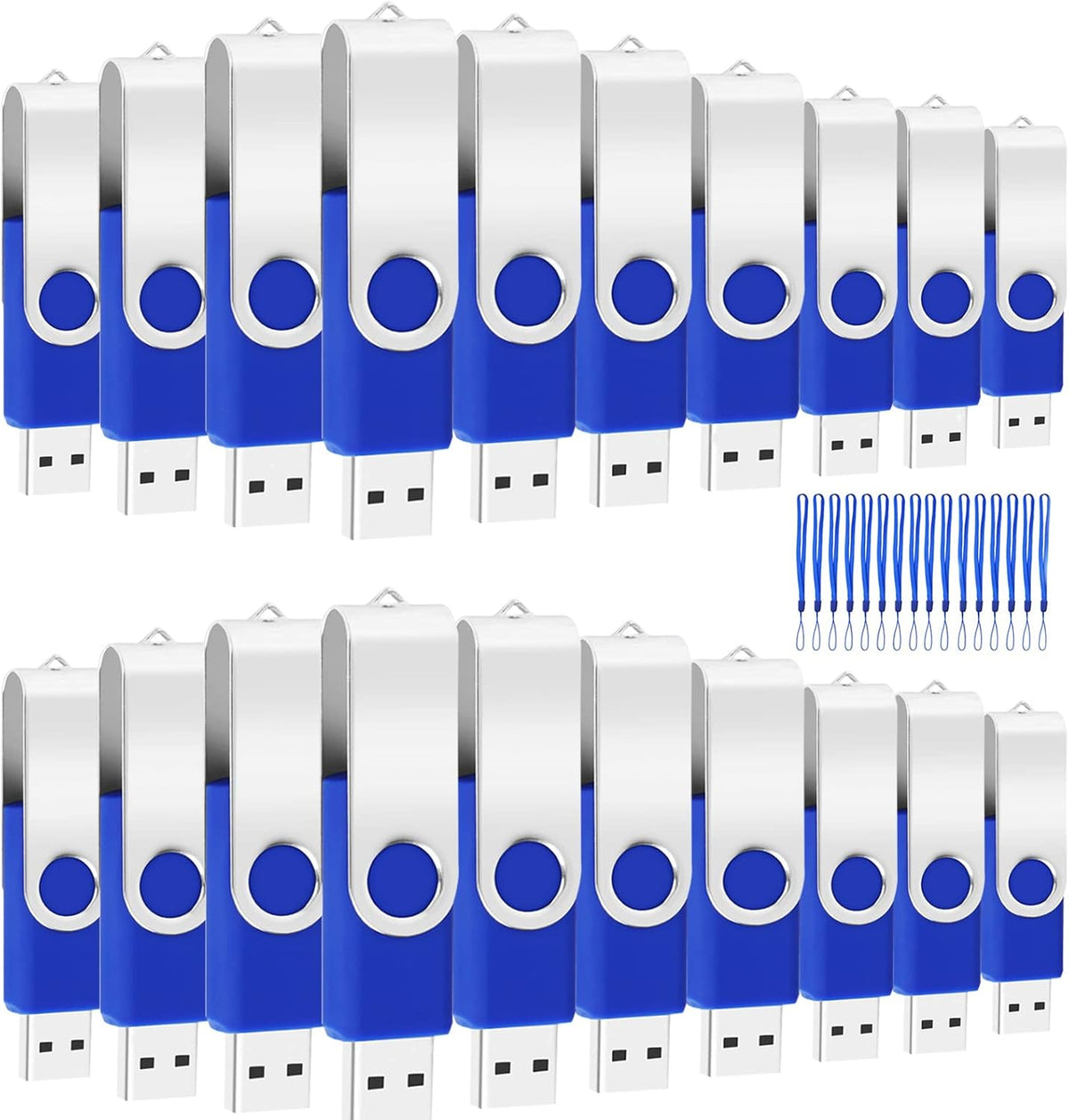 Blue Metal Swivel USB 2.0 Flash Drives 20 Pack A930