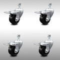 3 inch Soft Rubber Swivel Caster Set with Total Lock Brake F405