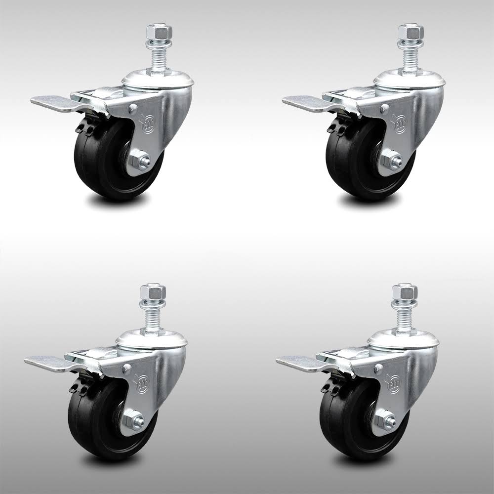 3 inch Soft Rubber Swivel Caster Set with Total Lock Brake F405