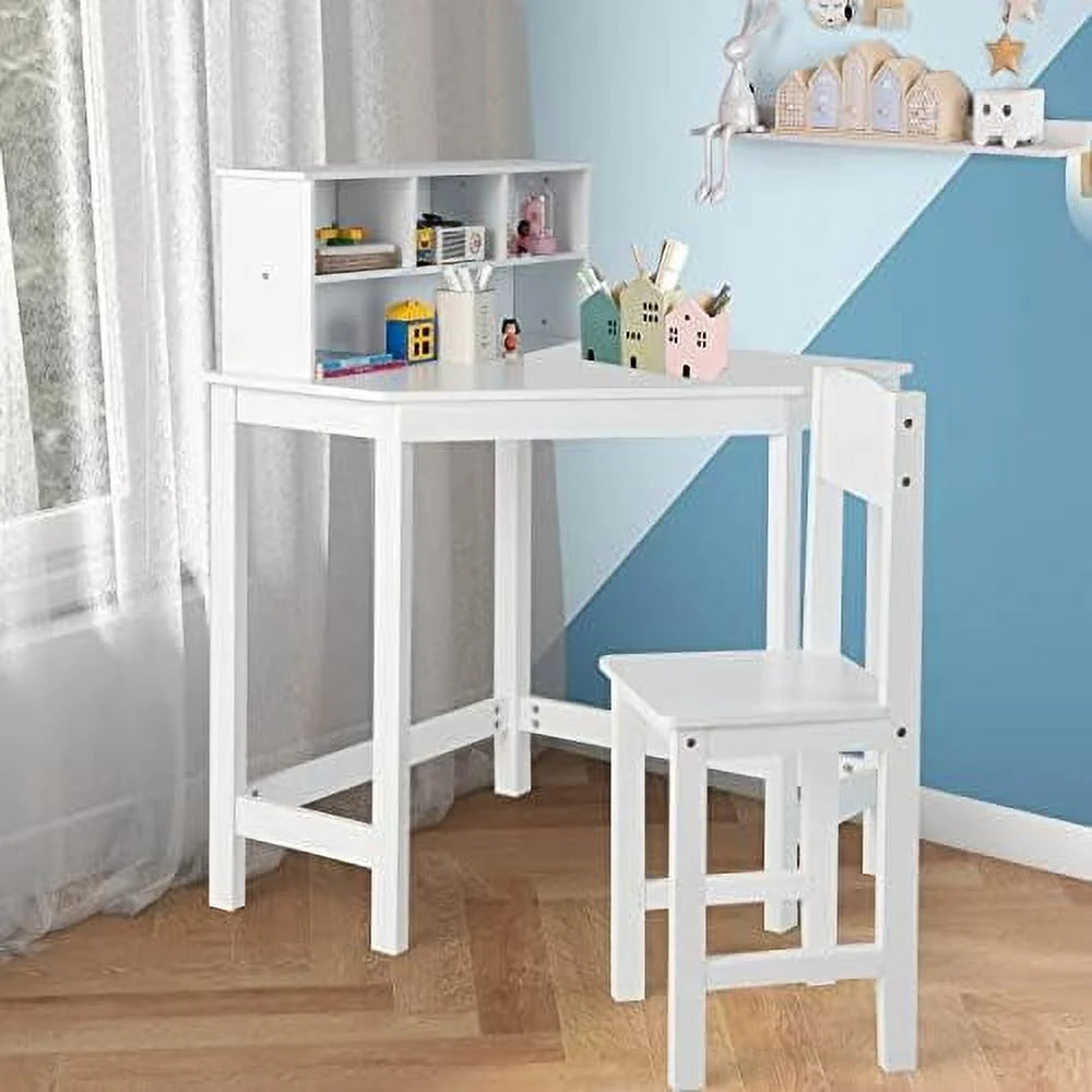 Wooden Desk and Chair Set with Hutch and Bookshelf T789179