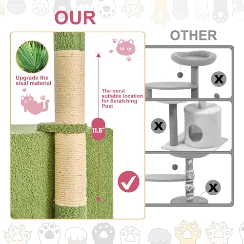 55 Inch Green Cat Tree Tower with Hammock and Scratching Post R667909