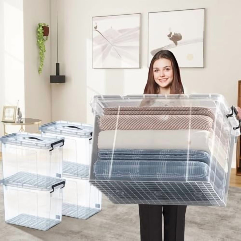 100 Quart 4-Pack Clear Plastic Storage Bins with Lids V53370