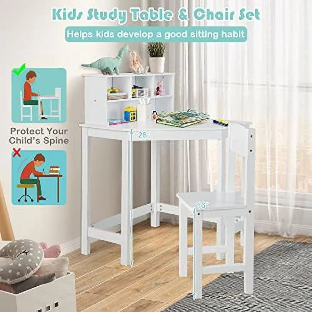 Wooden Desk and Chair Set with Hutch and Bookshelf T789179
