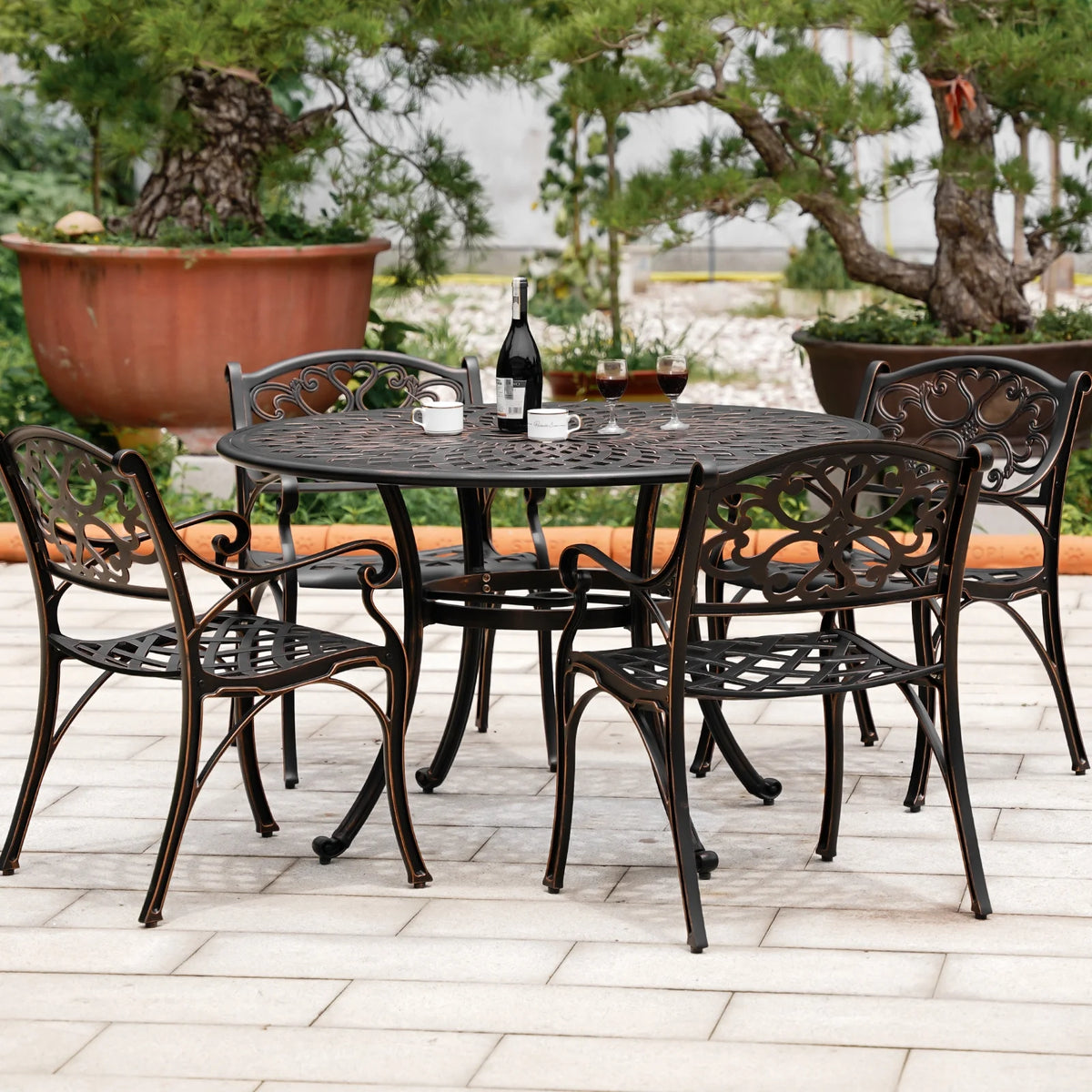 5 Piece Cast Aluminum Patio Dining Set with Umbrella Hole G467115