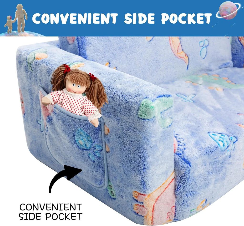 Kids Couch Toddler Chair Folding 2 in 1 Glow in The Dark Convertible Sofa to Lounger R4458
