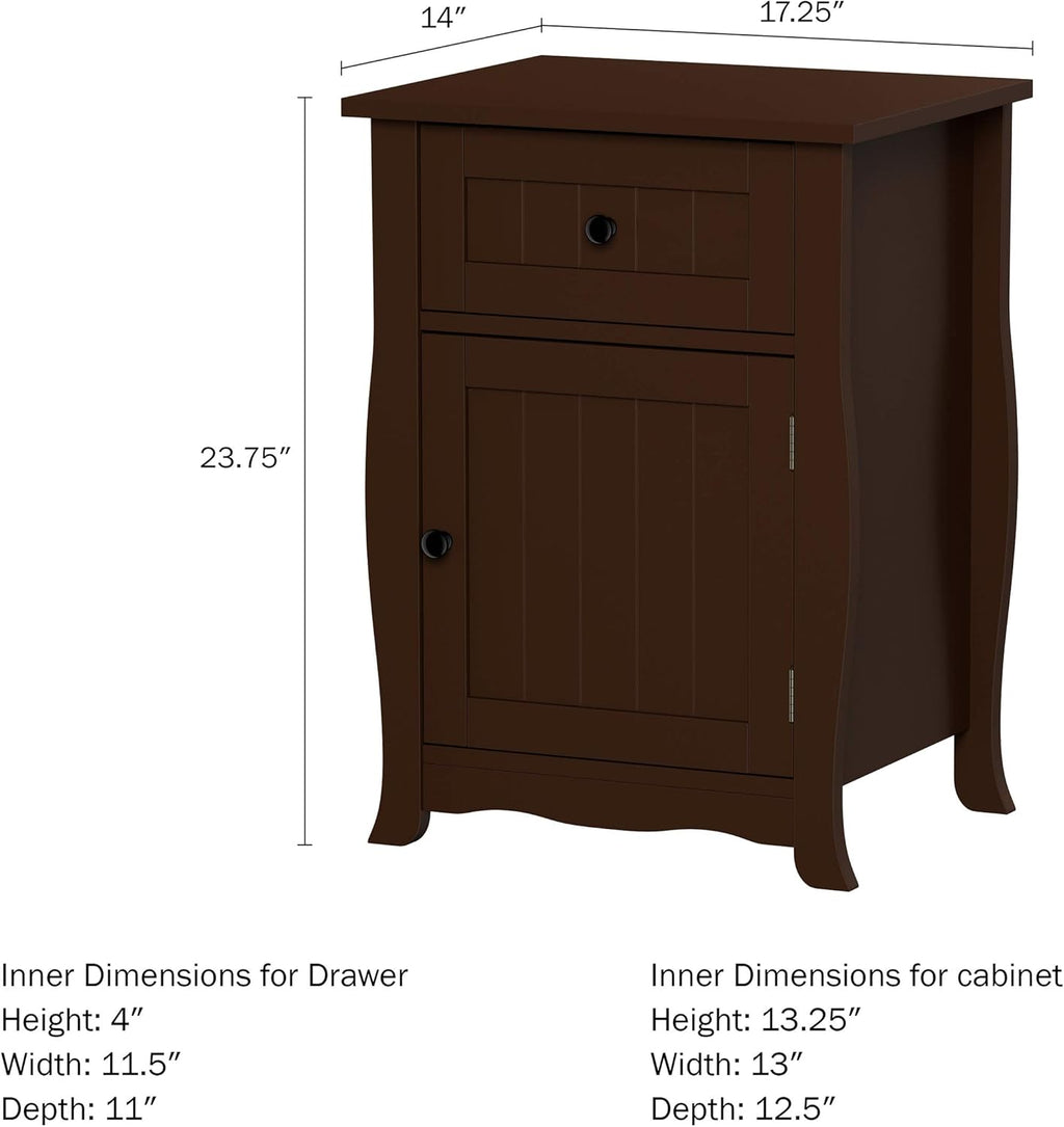 Dark Brown Accent Table with Storage Drawer and Cabinet V447