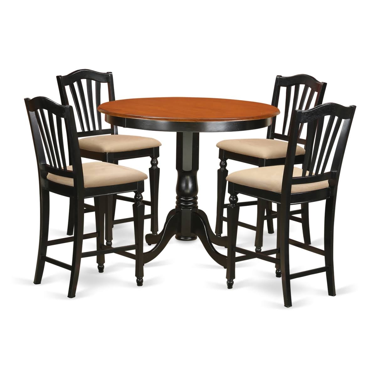 Black Counter Height Pub Table and 4 Bar Stool Set E6047