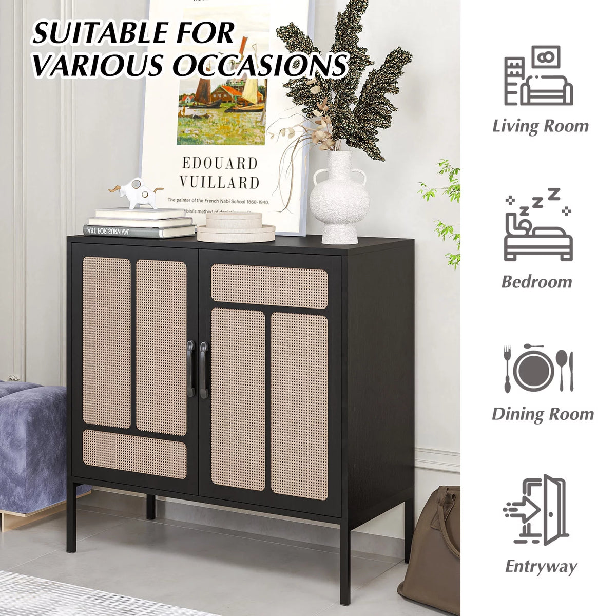 Black Accent Cabinet with Rattan Doors Z286696