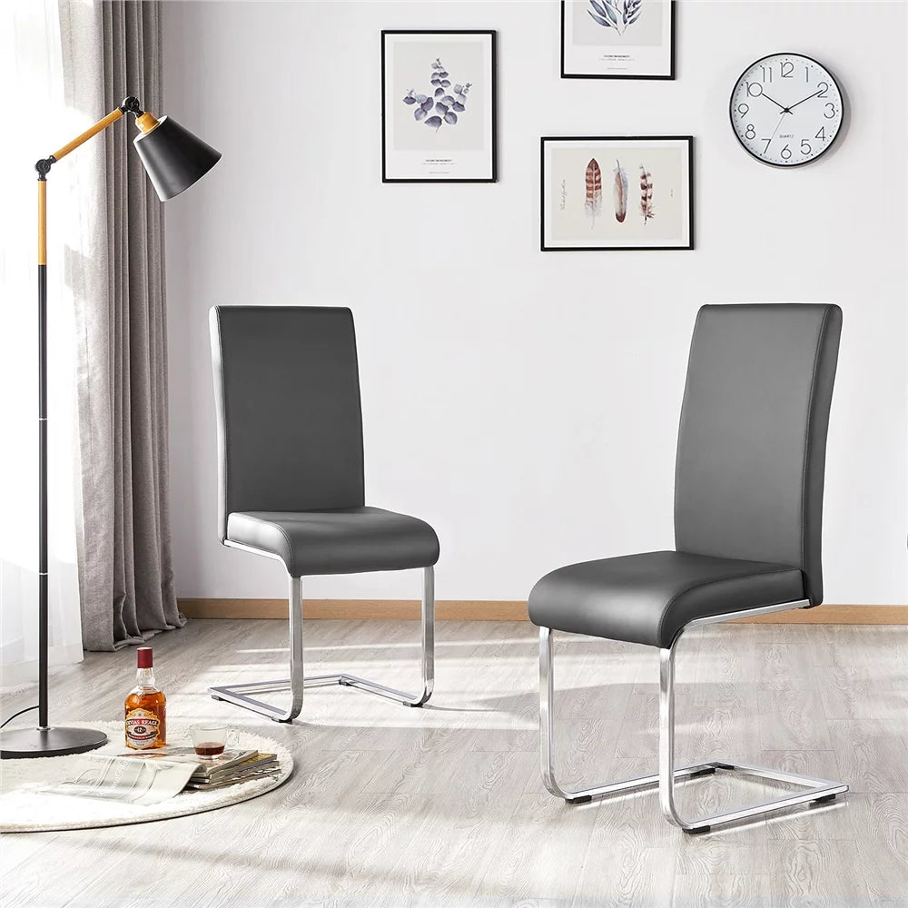 2pcs PU Leather Armless Dining Chairs with Metal Legs Dark Gray K4558
