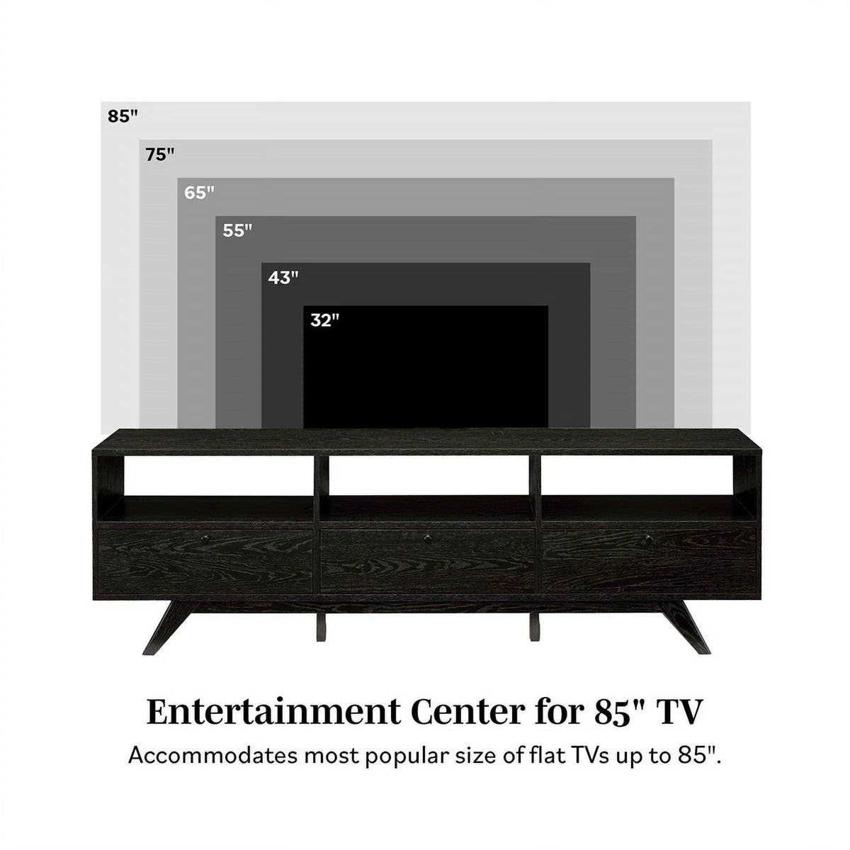 70" Black Wood TV Stand with Storage F858027