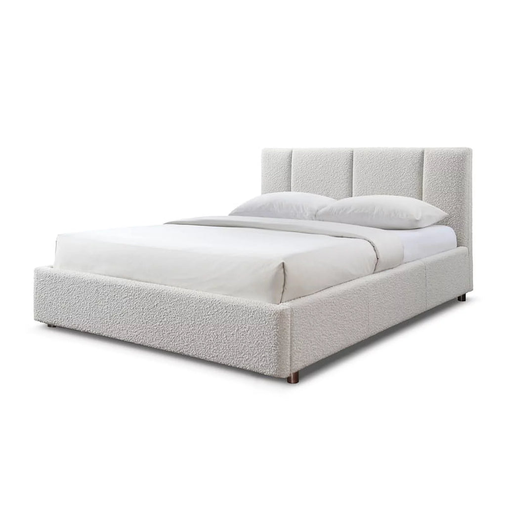 Queen Bed Cream Beige Boucle Fabric A605121