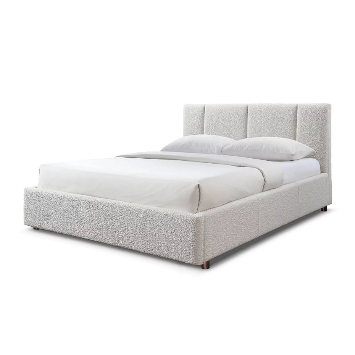 Queen Bed Cream Beige Boucle Fabric A605121