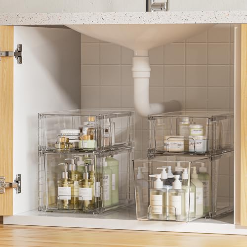 4 Pack Clear Stackable Plastic Storage Drawers R5315