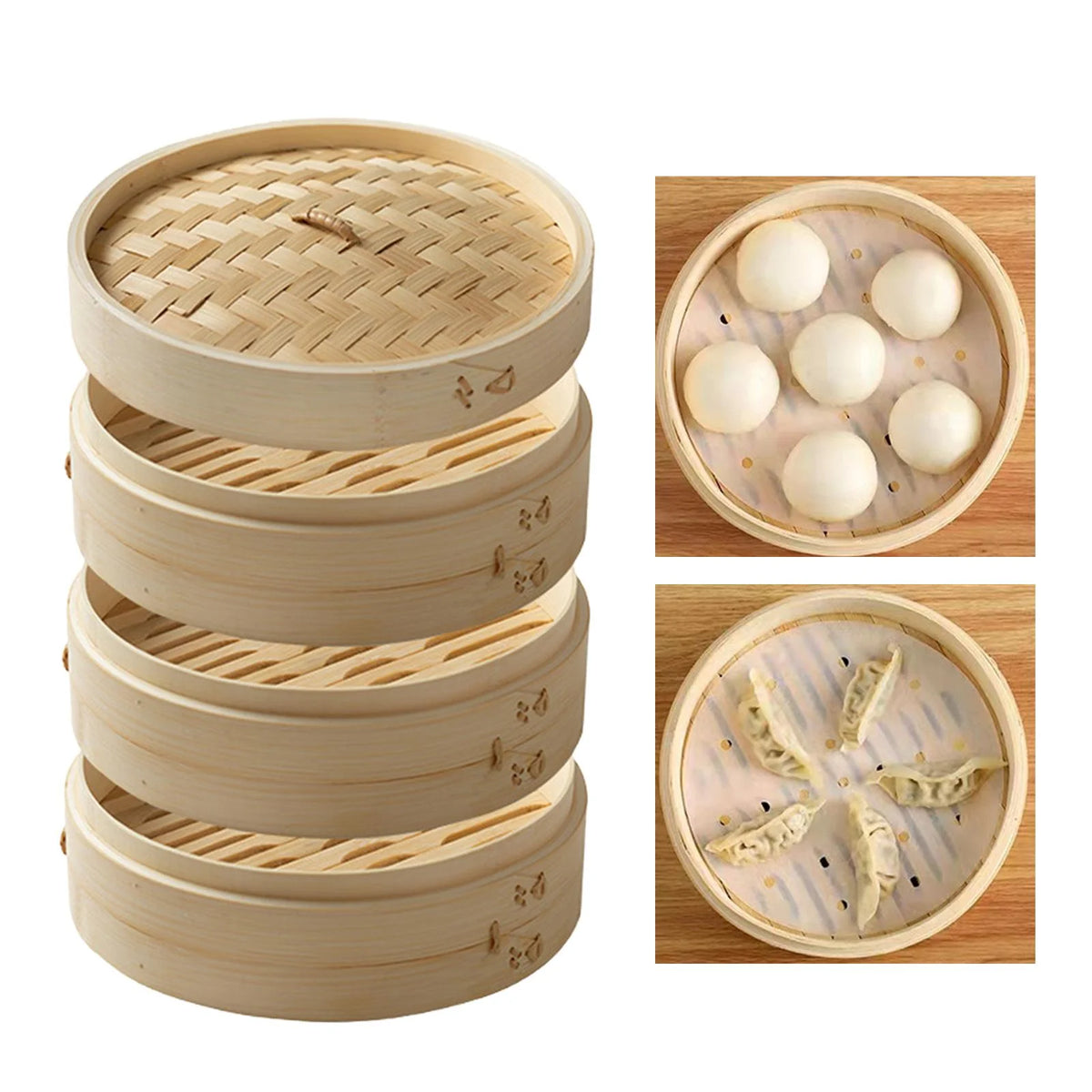 Bamboo Steamer Basket 3 Tier Dia 25.4cm F226178