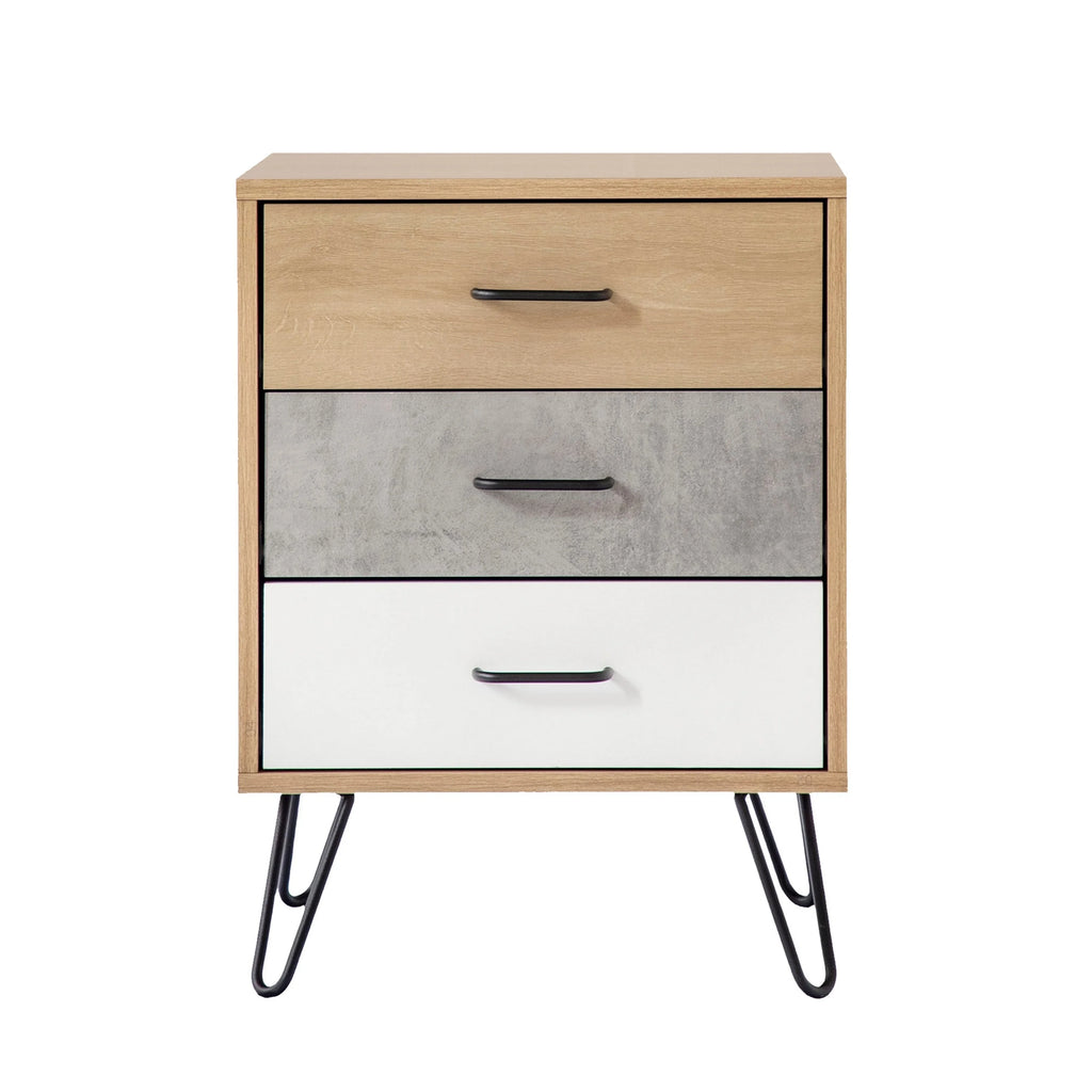 24 Inch 3 Drawer Wood Nightstand with Metal Hairpin Legs F397115