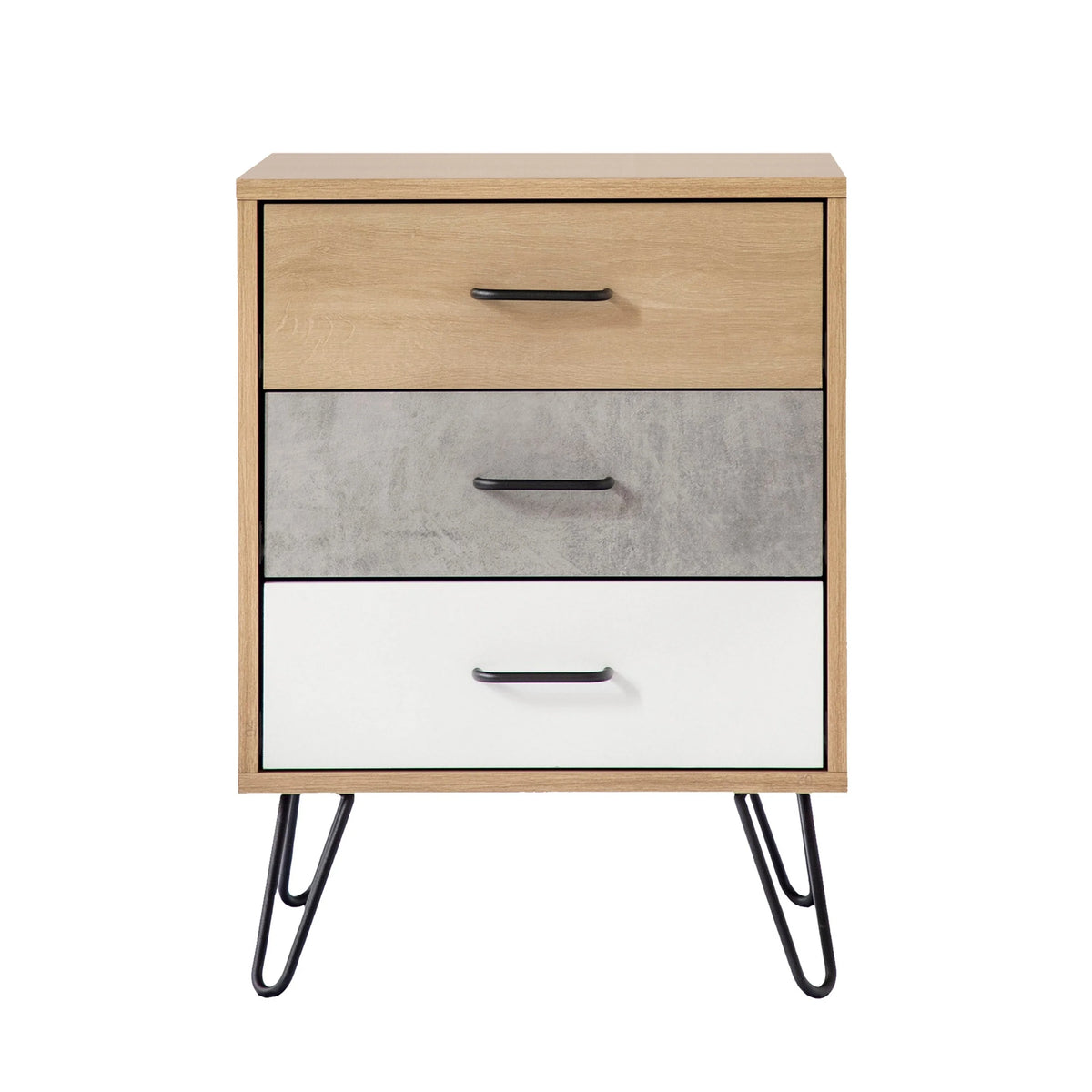 24 Inch 3 Drawer Wood Nightstand with Metal Hairpin Legs F397115