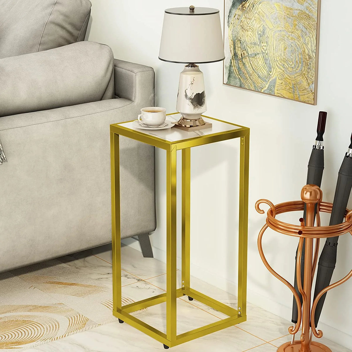 Narrow Faux Marble Sofa Table Set of 3 J175
