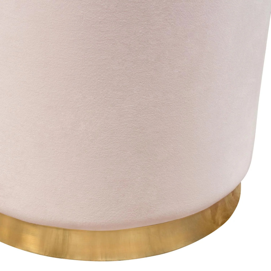 Blush Pink Velvet Round Accent Ottoman B582
