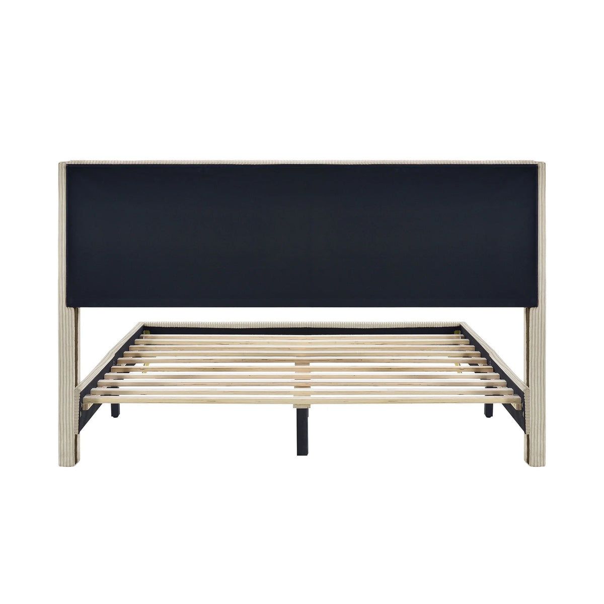Beige Queen Corduroy Upholstered Platform Bed Frame with Headboard U1885