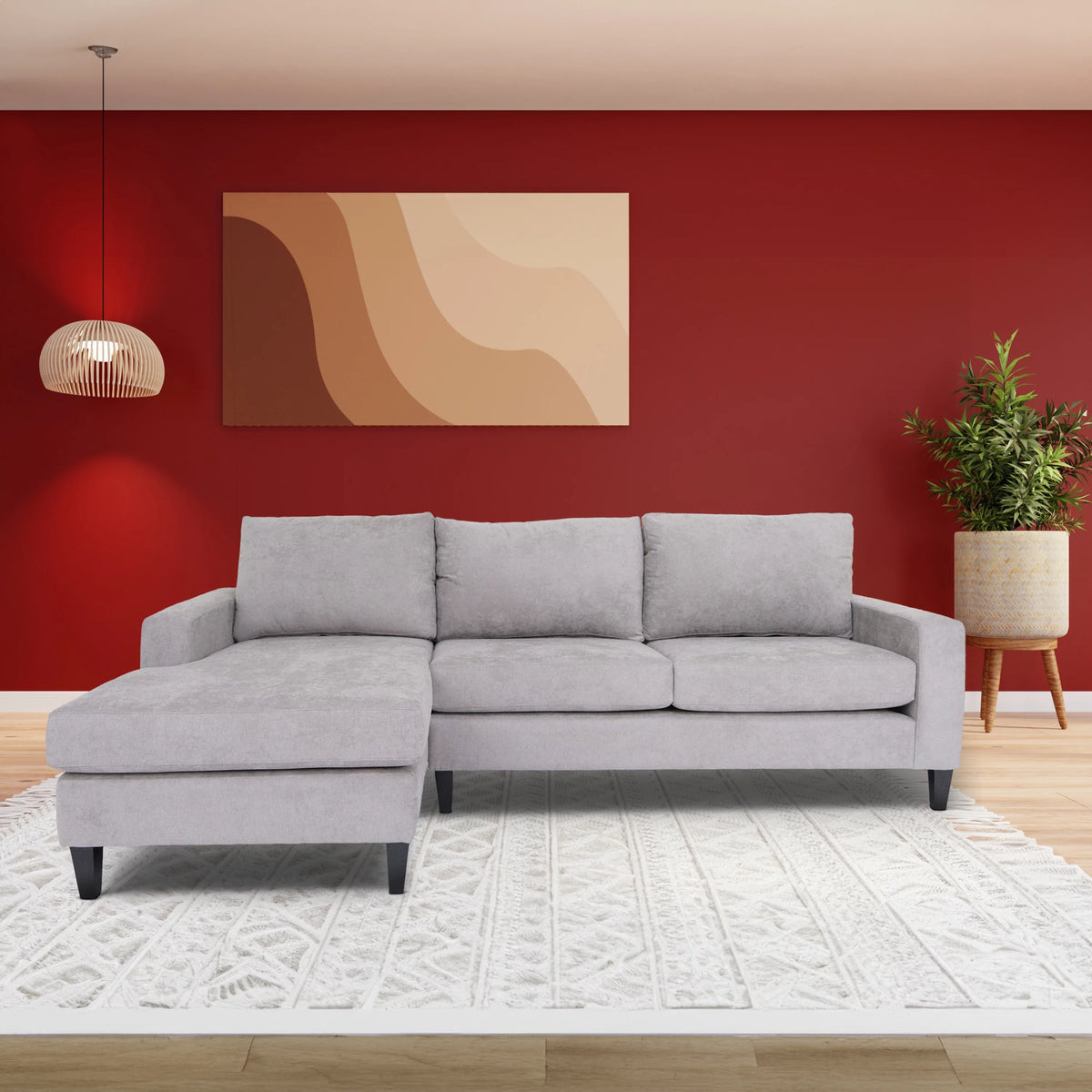 Grey L Shaped Sectional Sofa with Solid Wood Frame N8158