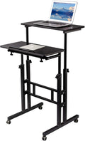 Black Mobile Standing Desk on Wheels Adjustable F1922
