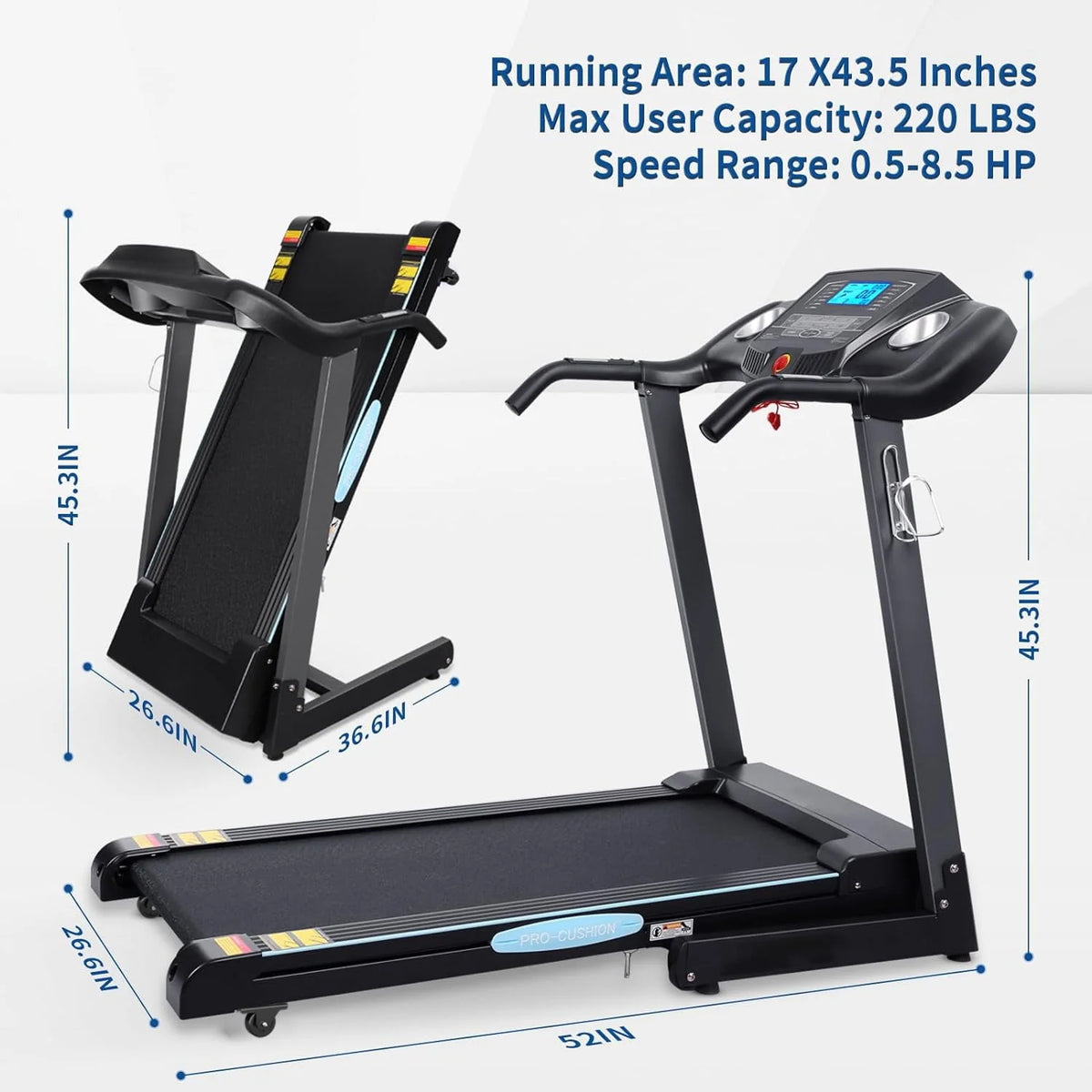 Folding Treadmill with 12-Level Automatic Incline V7807