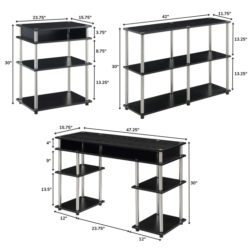 Black Desk with Printer Stand and Console Table Set Z711
