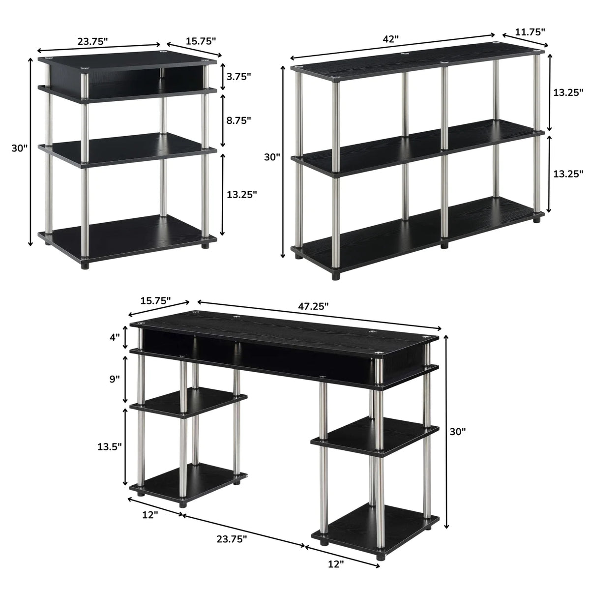 Black Desk with Printer Stand and Console Table Set Z711