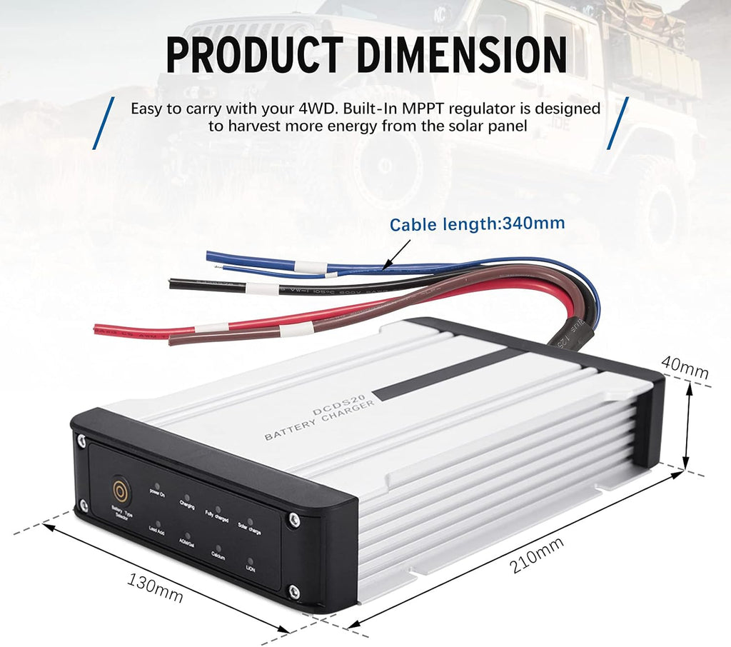 12V 20A DC to DC On-Board Battery Charger for AGM, Gel, Calcium, LiFePO4, VRLA Battery, Pack of 2 U357422