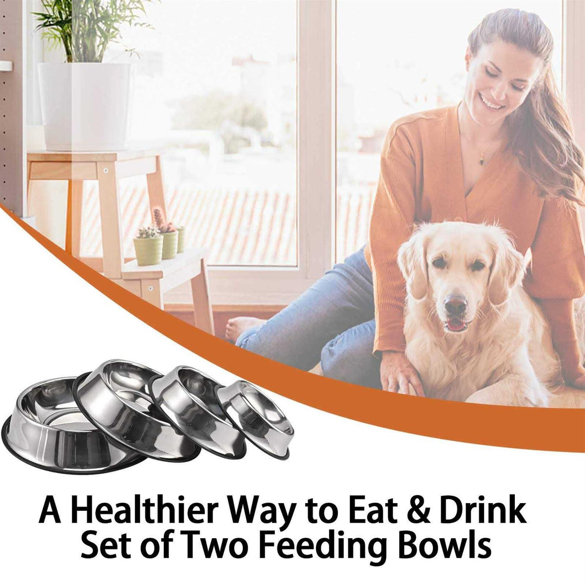 2 Packs Stainless Steel Dog Bowl with Anti-Skid Rubber Base T8169