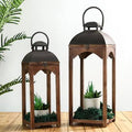 2 Piece Wood Tabletop Lantern Set B6243
