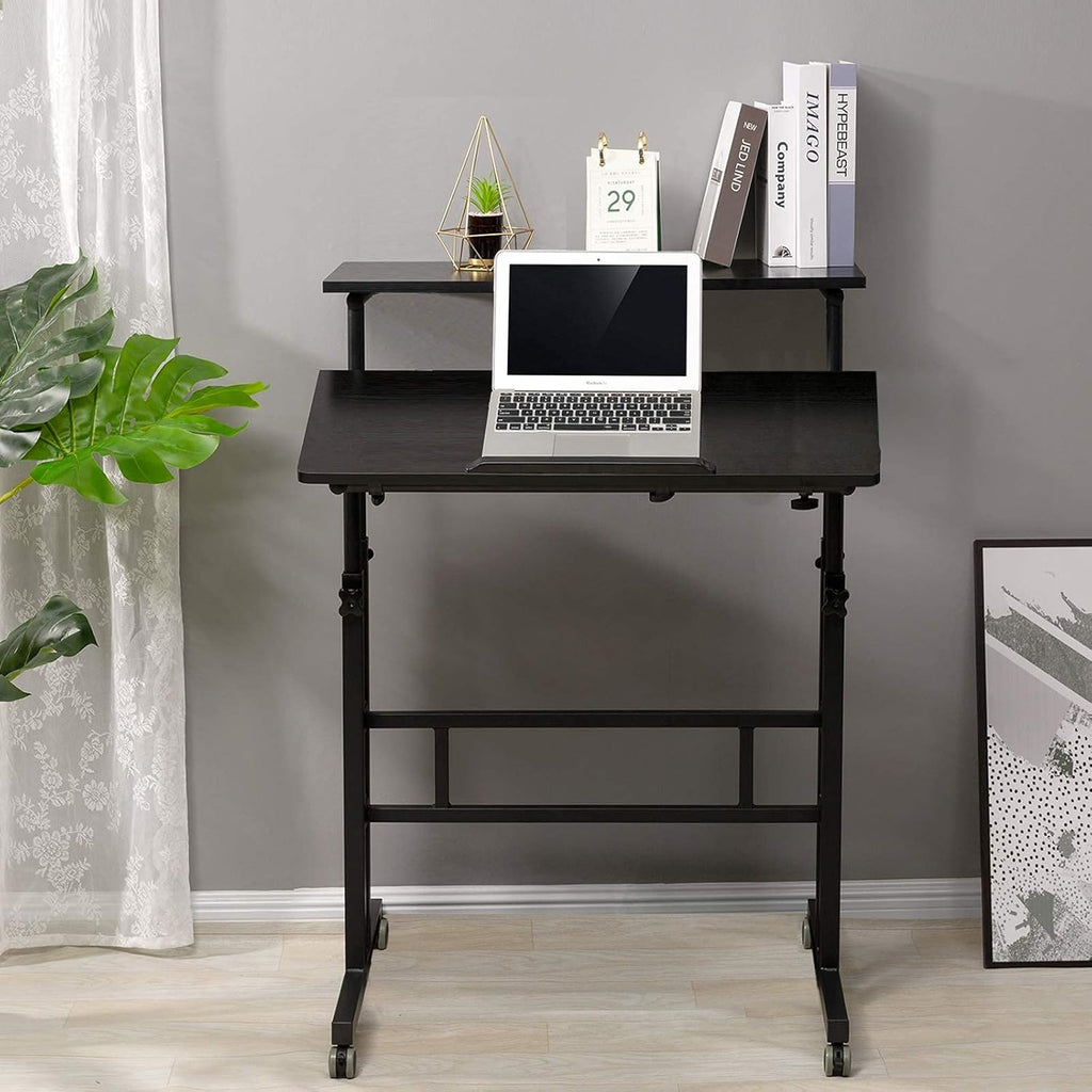 Black Mobile Standing Desk on Wheels Adjustable F1922