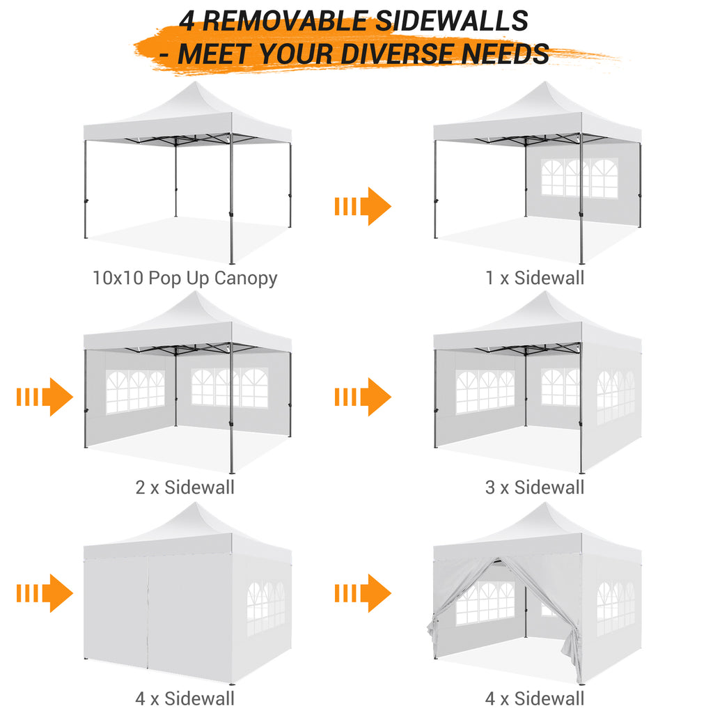 10x10 FT Pop Up Canopy Tent with 4 Removable Sidewalls, Roller Bag and 4 Sandbags, White V220479