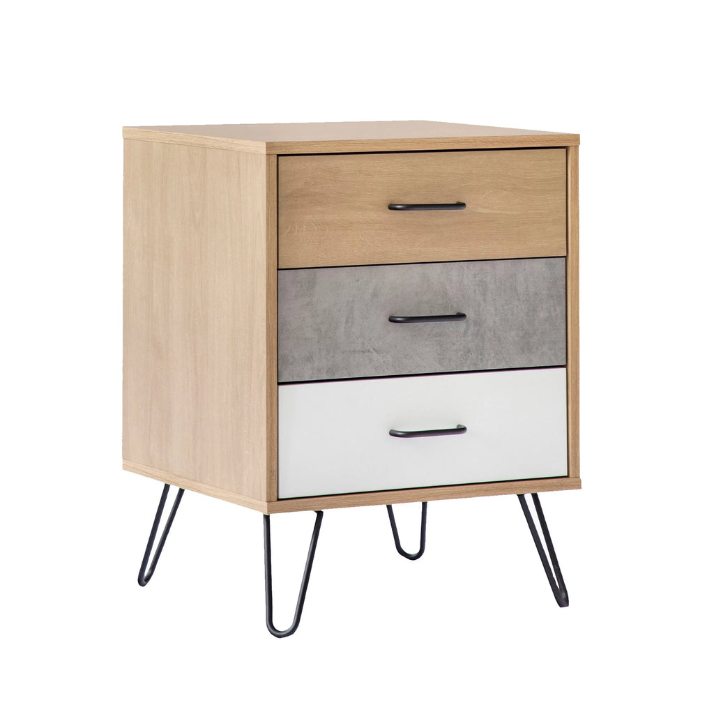 24 Inch 3 Drawer Wood Nightstand with Metal Hairpin Legs F397115