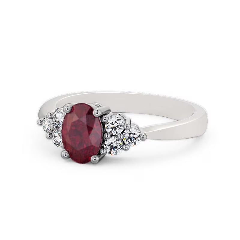 Oval Cut Red Ruby Diamond Solitaire Engagement Ring 14K White Gold Size 7.5 T287