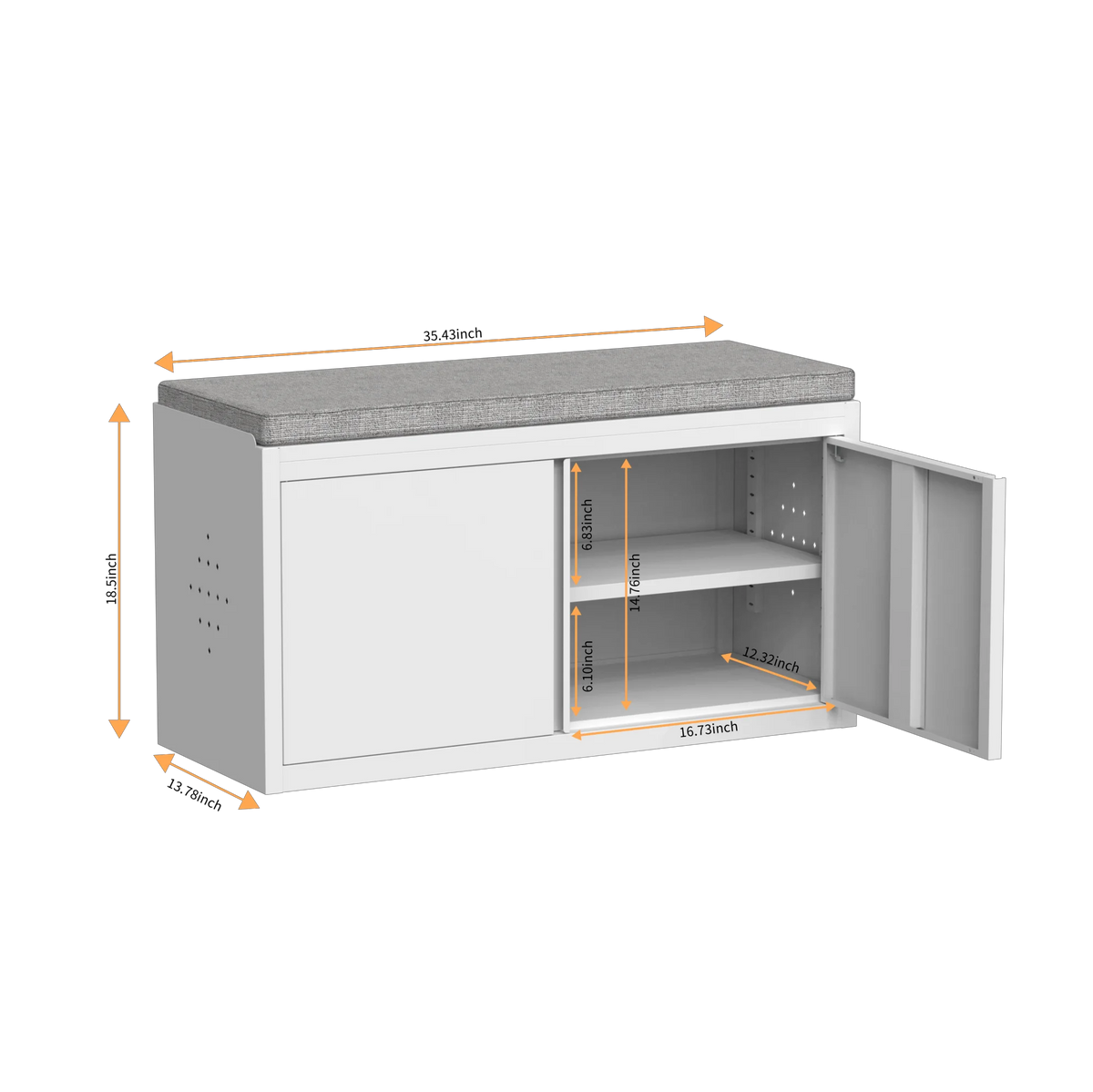 White 2 Tier Metal Storage Bench with Adjustable Shelves and Cushion A9783