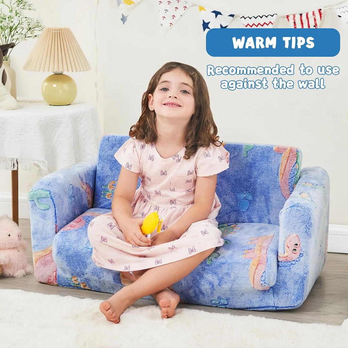 Kids Couch Toddler Chair Folding 2 in 1 Glow in The Dark Convertible Sofa to Lounger R4458
