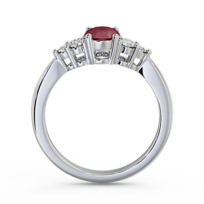 Oval Cut Red Ruby Diamond Solitaire Engagement Ring 14K White Gold Size 7.5 T287