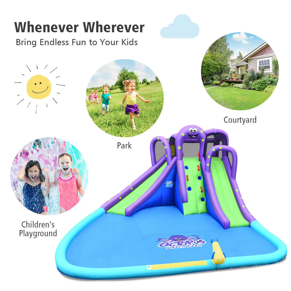 Inflatable Water Park Bounce House with Dual Slide Climbing Wall P871893