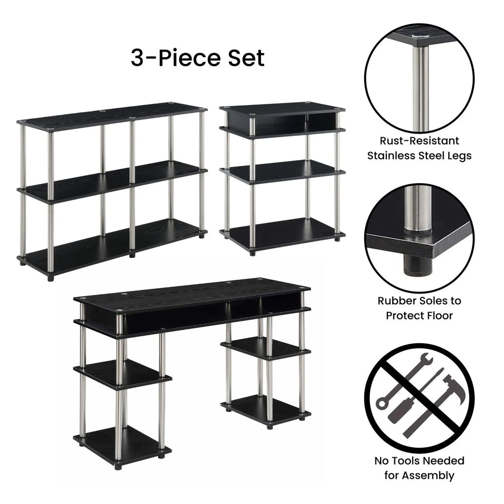 Black Desk with Printer Stand and Console Table Set Z711