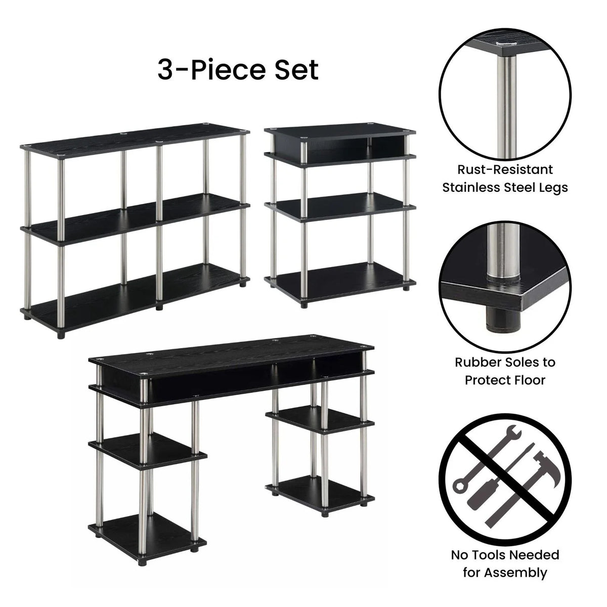 Black Desk with Printer Stand and Console Table Set Z711